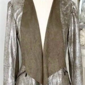 Vigoss Olive NWT Green crackled Suede Metallic Open Front MOTO Jacket Small S